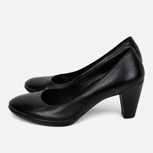 ECCO‎ Black Leather Block Heel Pumps Women's Size 40 EU